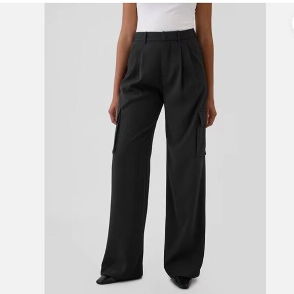 GAP 365 High-Rise Drapey Cargo Pleated Trousers Size 12 TALL Black #517723 RT$90 - Picture 2 of 15